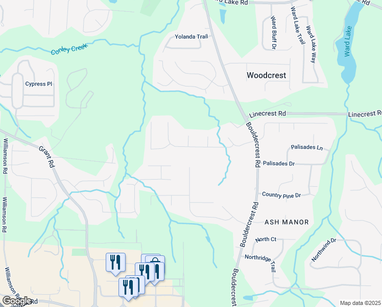 map of restaurants, bars, coffee shops, grocery stores, and more near 3157 Noah's Lane in Ellenwood