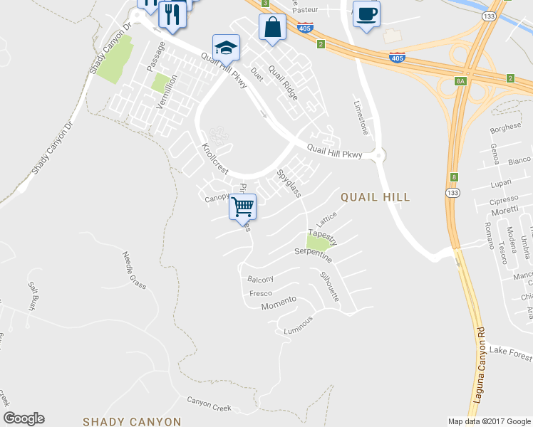 map of restaurants, bars, coffee shops, grocery stores, and more near 153 Treehouse in Irvine