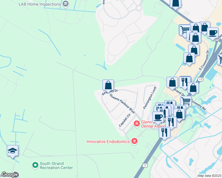 map of restaurants, bars, coffee shops, grocery stores, and more near 3701 Kingsley Drive in Myrtle Beach