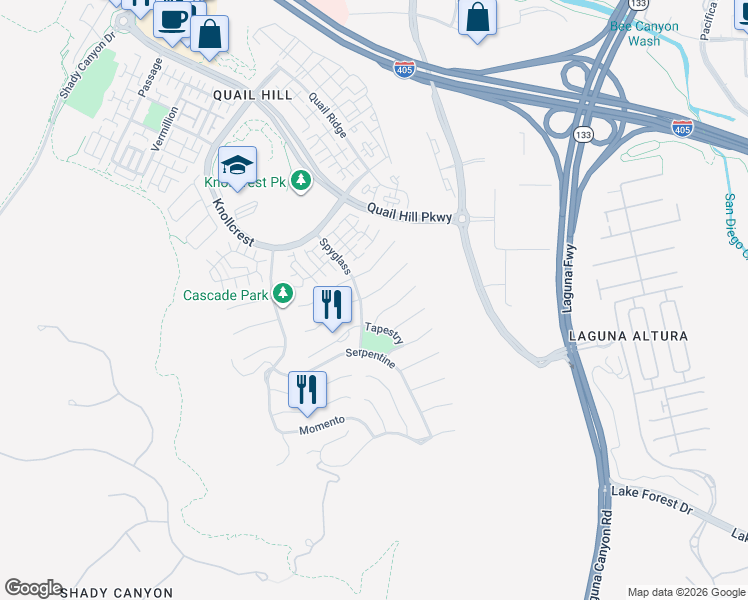 map of restaurants, bars, coffee shops, grocery stores, and more near 128 Weathervane in Irvine