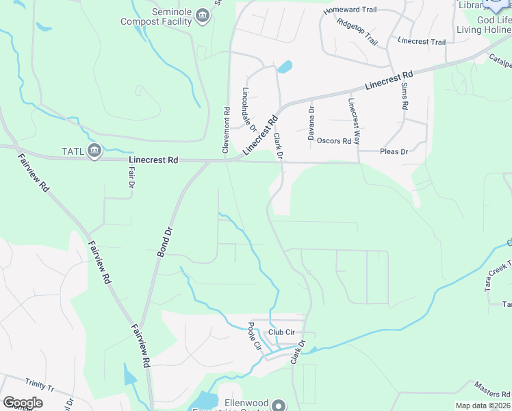 map of restaurants, bars, coffee shops, grocery stores, and more near 100 Clark Drive in Ellenwood