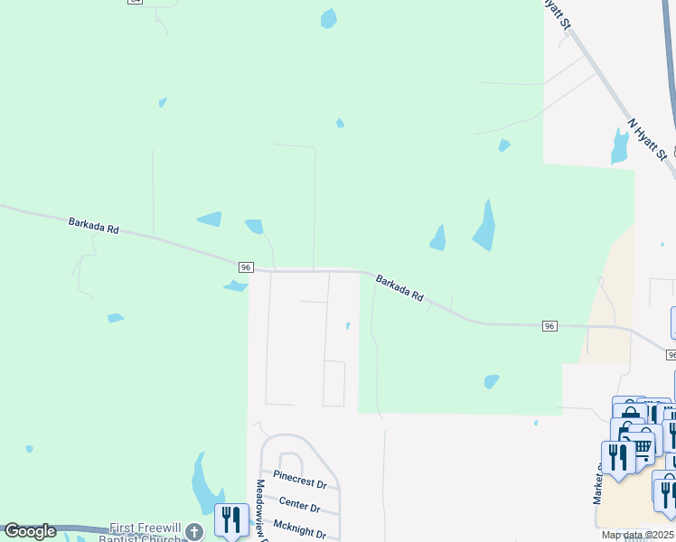 map of restaurants, bars, coffee shops, grocery stores, and more near 105 Tanglewood Drive in Monticello