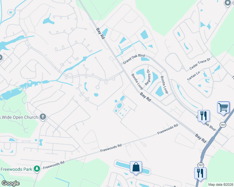 map of restaurants, bars, coffee shops, grocery stores, and more near 6471 Royal Pine Drive in Myrtle Beach