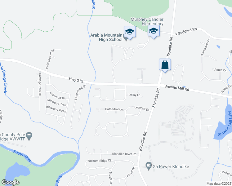 map of restaurants, bars, coffee shops, grocery stores, and more near 6297 Sunflower Place in Lithonia