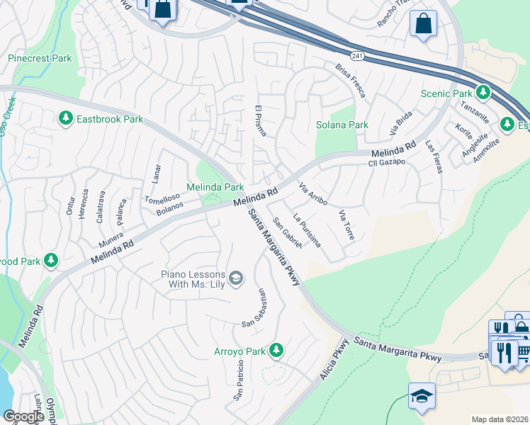 map of restaurants, bars, coffee shops, grocery stores, and more near 5 San Gabriel in Rancho Santa Margarita
