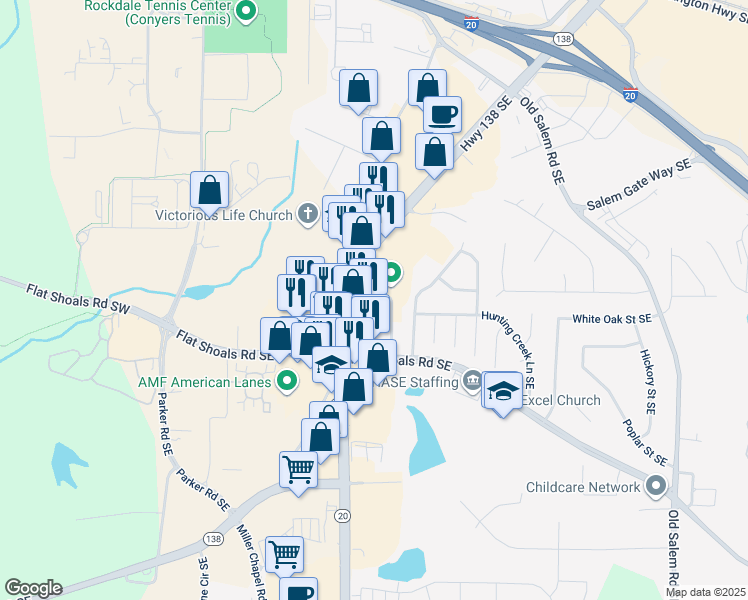 map of restaurants, bars, coffee shops, grocery stores, and more near 1706 Georgia 138 in Conyers
