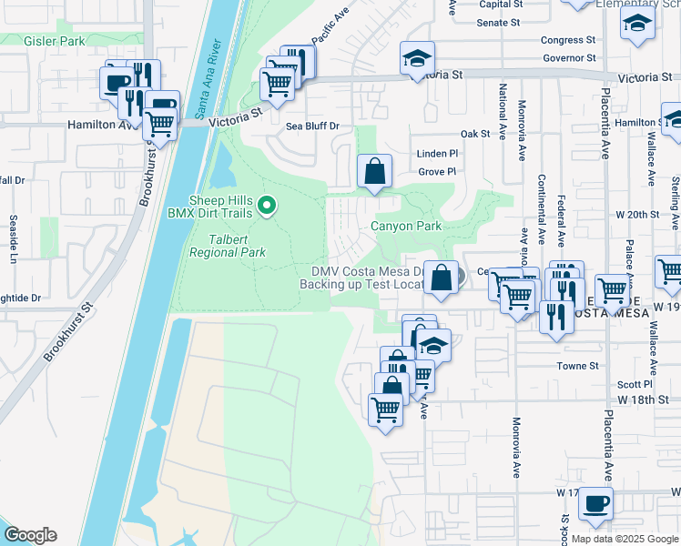 map of restaurants, bars, coffee shops, grocery stores, and more near 41 Seabird Court in Newport Beach