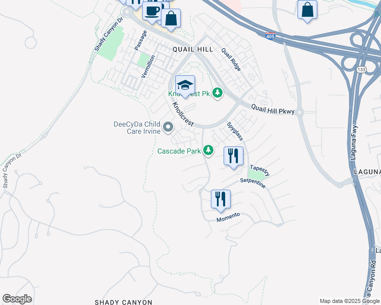 map of restaurants, bars, coffee shops, grocery stores, and more near 113 Bottlebrush in Irvine