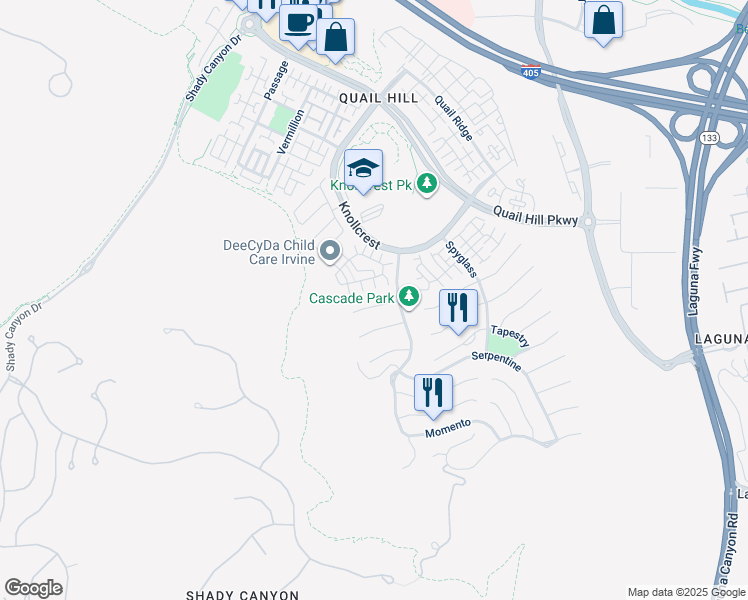 map of restaurants, bars, coffee shops, grocery stores, and more near 113 Bottlebrush in Irvine