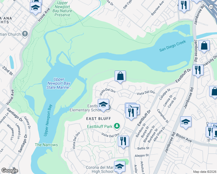 map of restaurants, bars, coffee shops, grocery stores, and more near 408 Onda in Newport Beach