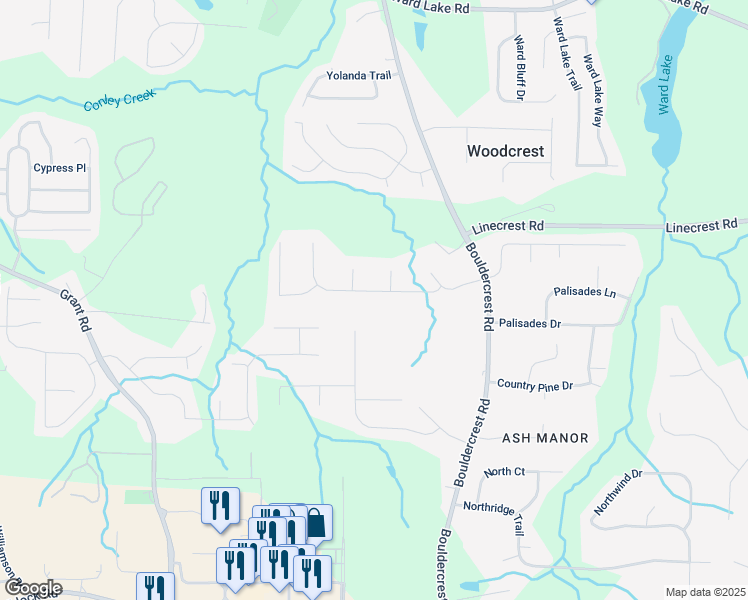 map of restaurants, bars, coffee shops, grocery stores, and more near 3157 Noah's Lane in Ellenwood