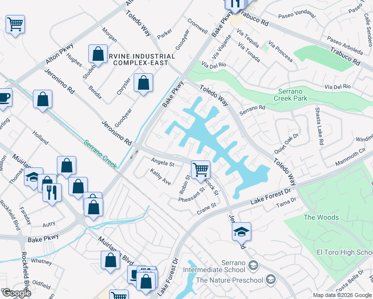 map of restaurants, bars, coffee shops, grocery stores, and more near 21891 Huron Lane in Lake Forest