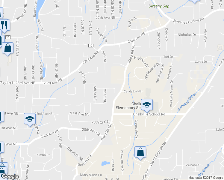 map of restaurants, bars, coffee shops, grocery stores, and more near 2244 8th Street Northeast in Center Point