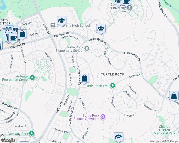 map of restaurants, bars, coffee shops, grocery stores, and more near 18781 Via Palatino in Irvine