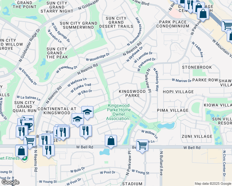 map of restaurants, bars, coffee shops, grocery stores, and more near 15025 West Piana Trail in Surprise
