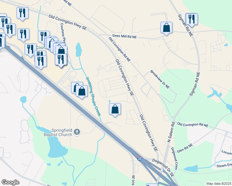 map of restaurants, bars, coffee shops, grocery stores, and more near 2038 Avalon Ridge in Conyers
