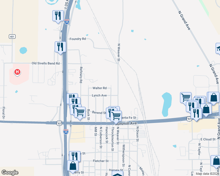 map of restaurants, bars, coffee shops, grocery stores, and more near 705 Walter Road in Gainesville