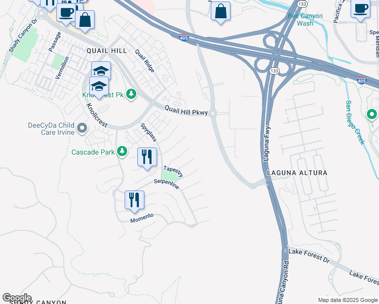 map of restaurants, bars, coffee shops, grocery stores, and more near 102 Lattice in Irvine