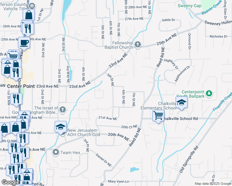 map of restaurants, bars, coffee shops, grocery stores, and more near 2237 5th Street Northeast in Birmingham