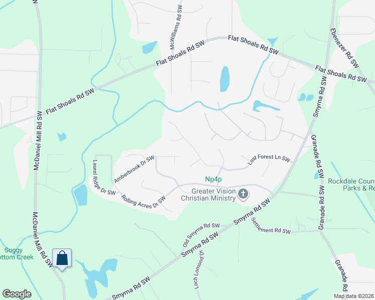 map of restaurants, bars, coffee shops, grocery stores, and more near 2281 Amberbrook Drive Southwest in Conyers