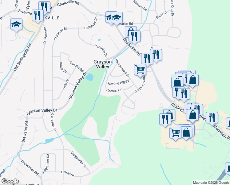 map of restaurants, bars, coffee shops, grocery stores, and more near 2188 Cheshire Drive in Birmingham