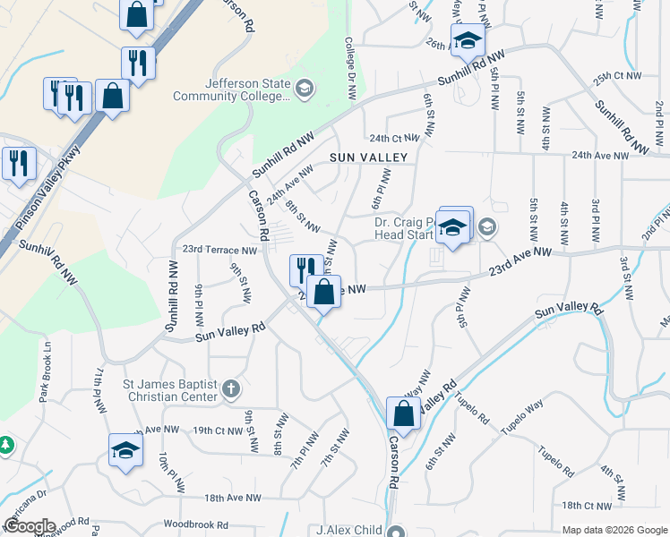 map of restaurants, bars, coffee shops, grocery stores, and more near 700 23rd Avenue Northwest in Center Point