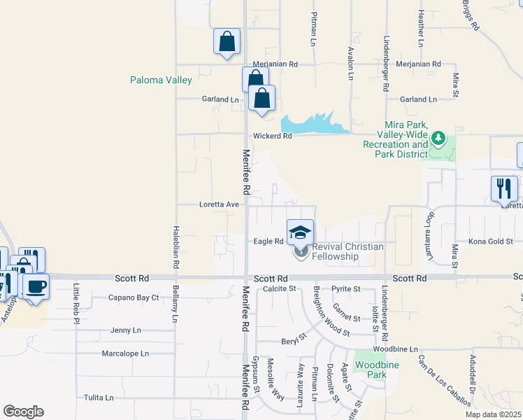 map of restaurants, bars, coffee shops, grocery stores, and more near 32758 Kendal Court in Menifee
