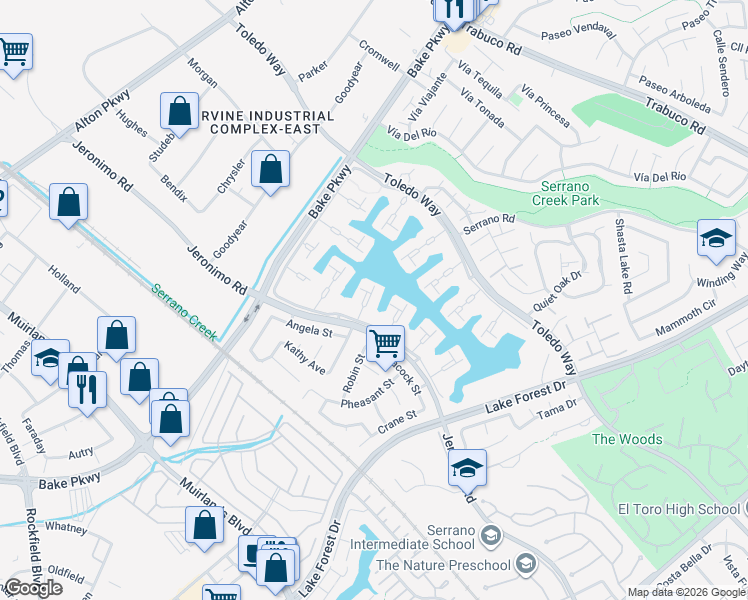 map of restaurants, bars, coffee shops, grocery stores, and more near 21876 Huron Lane in Lake Forest