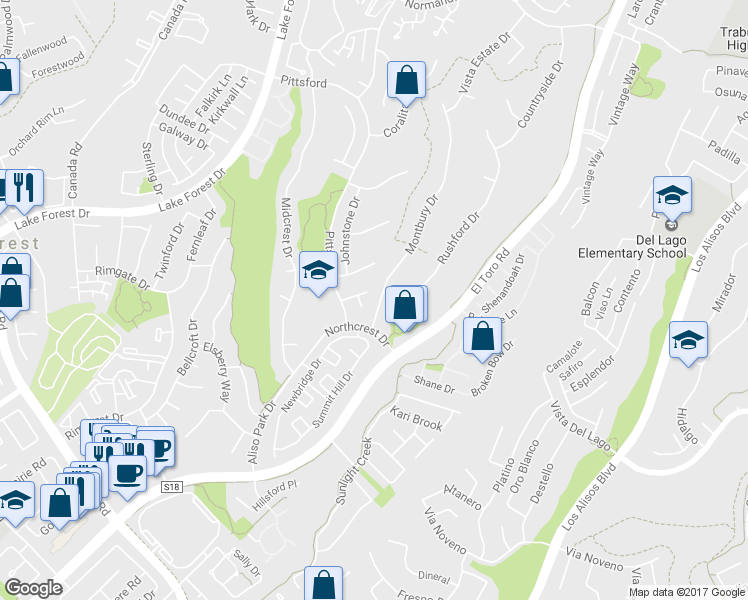 map of restaurants, bars, coffee shops, grocery stores, and more near 21901 Montbury Drive in Lake Forest