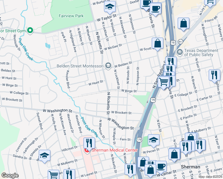 map of restaurants, bars, coffee shops, grocery stores, and more near 909 West Birge Street in Sherman