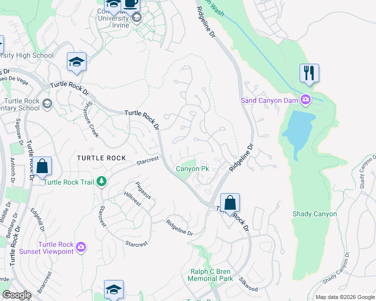 map of restaurants, bars, coffee shops, grocery stores, and more near 3 Longbourn Aisle in Irvine