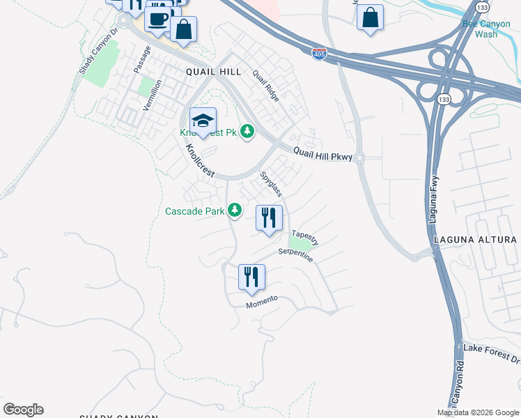 map of restaurants, bars, coffee shops, grocery stores, and more near 145 Treehouse in Irvine