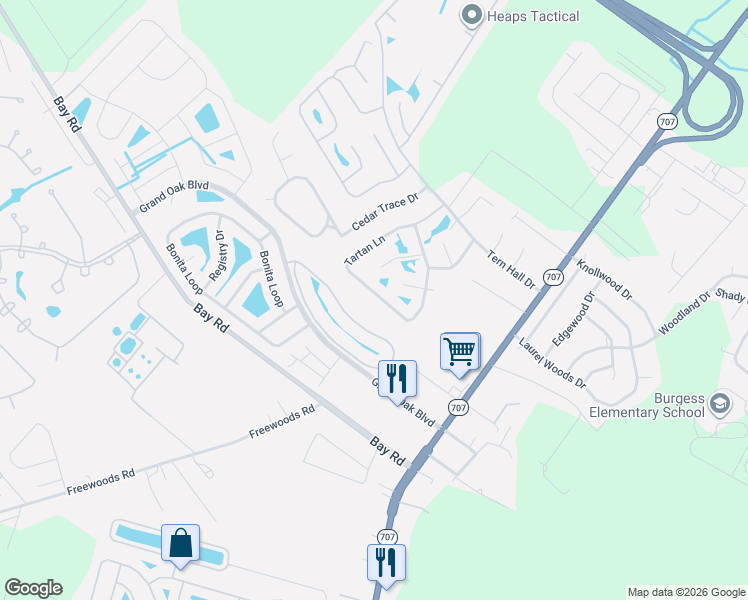 map of restaurants, bars, coffee shops, grocery stores, and more near 8344 Tartan Lane in Myrtle Beach