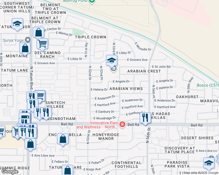 map of restaurants, bars, coffee shops, grocery stores, and more near 5304 East Helena Drive in Scottsdale