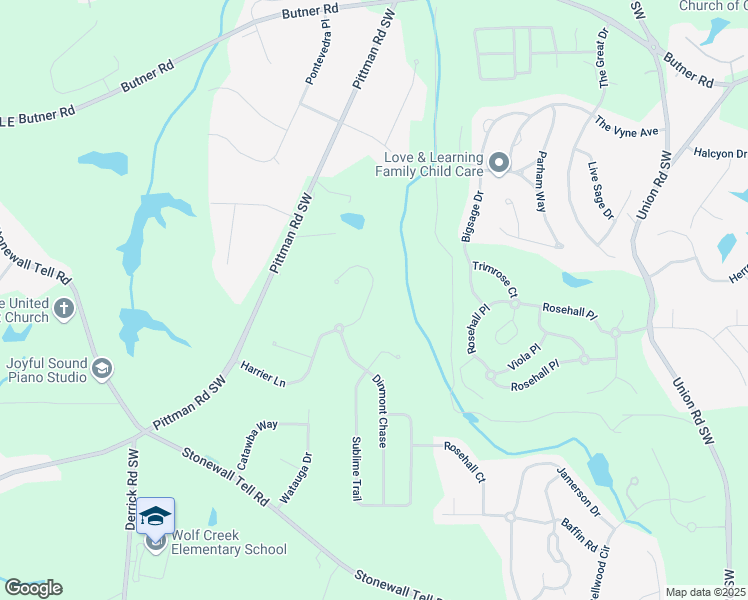 map of restaurants, bars, coffee shops, grocery stores, and more near 5761 Harrier Lane in Atlanta