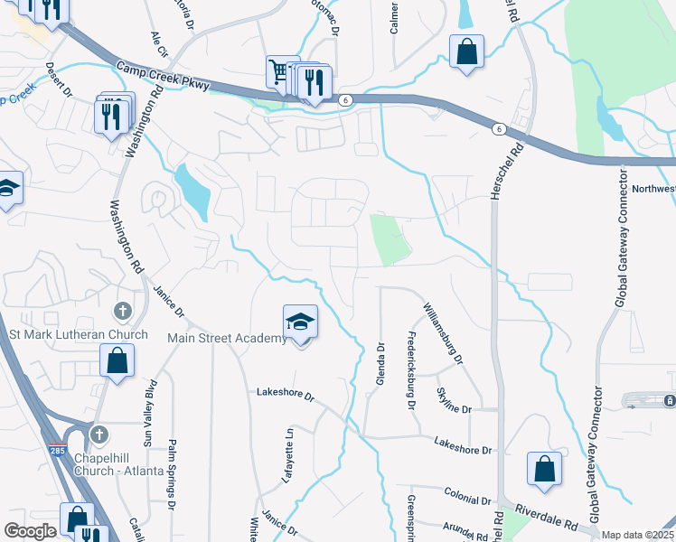map of restaurants, bars, coffee shops, grocery stores, and more near 2761 Hawthorne Way in College Park
