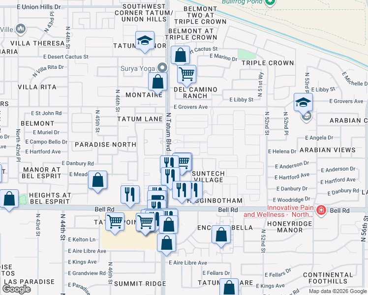 map of restaurants, bars, coffee shops, grocery stores, and more near East Village Drive in Phoenix