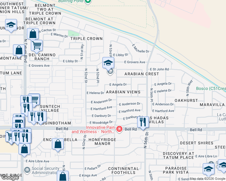 map of restaurants, bars, coffee shops, grocery stores, and more near 5334 East Helena Drive in Scottsdale