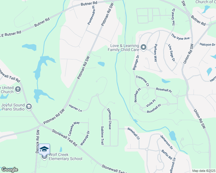 map of restaurants, bars, coffee shops, grocery stores, and more near 5761 Harrier Lane in Atlanta