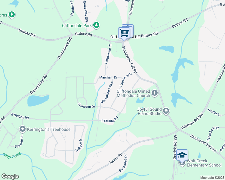 map of restaurants, bars, coffee shops, grocery stores, and more near 4055 Marshwood Trce in College Park