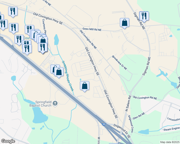 map of restaurants, bars, coffee shops, grocery stores, and more near 2028 Avalon Ridge in Conyers
