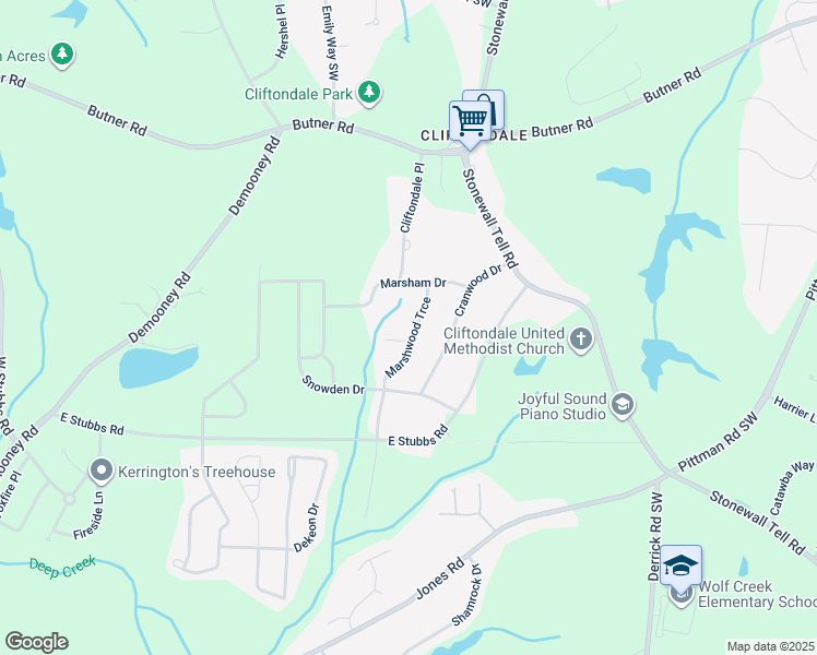 map of restaurants, bars, coffee shops, grocery stores, and more near 4055 Marshwood Trce in College Park