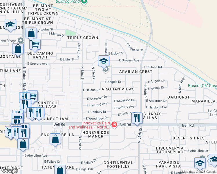 map of restaurants, bars, coffee shops, grocery stores, and more near 5334 East Helena Drive in Scottsdale