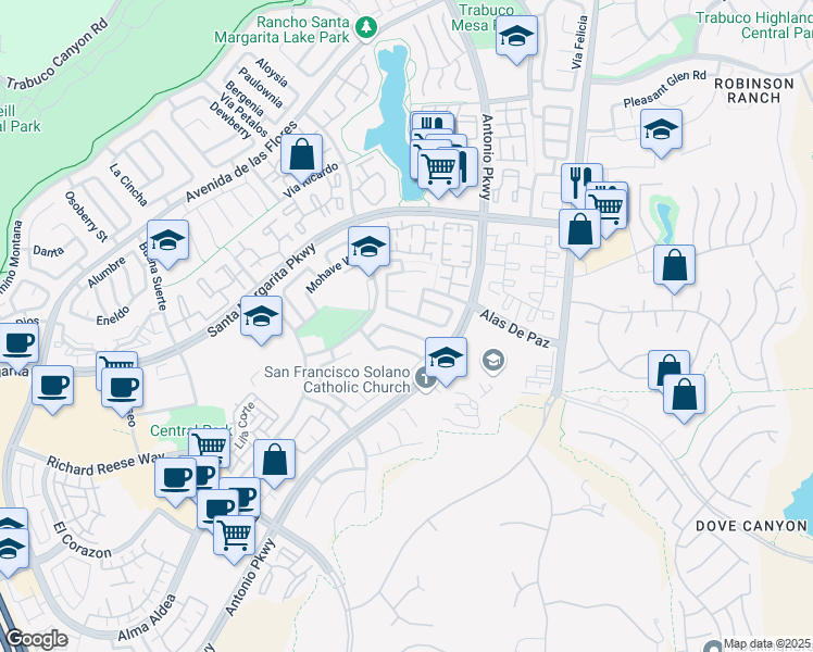 map of restaurants, bars, coffee shops, grocery stores, and more near 2 VIA ZAPADOR in Rancho Santa Margarita