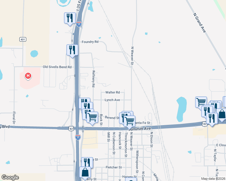 map of restaurants, bars, coffee shops, grocery stores, and more near 603 Walter Road in Gainesville