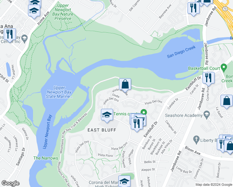 map of restaurants, bars, coffee shops, grocery stores, and more near 408 Onda in Newport Beach