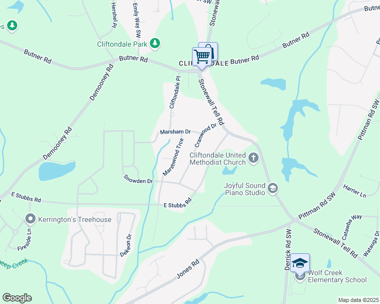 map of restaurants, bars, coffee shops, grocery stores, and more near 4065 Cranwood Drive in College Park