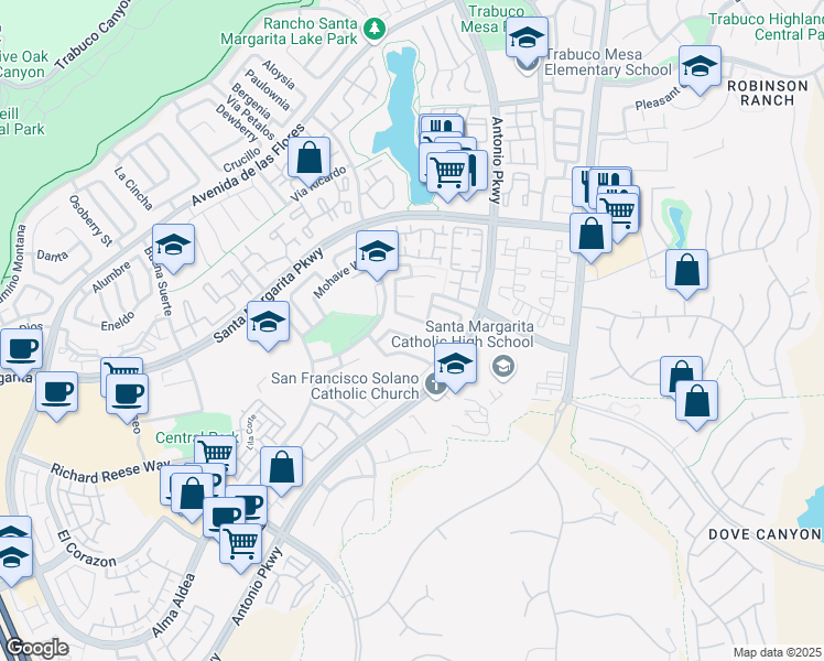 map of restaurants, bars, coffee shops, grocery stores, and more near 2 VIA ZAPADOR in Rancho Santa Margarita