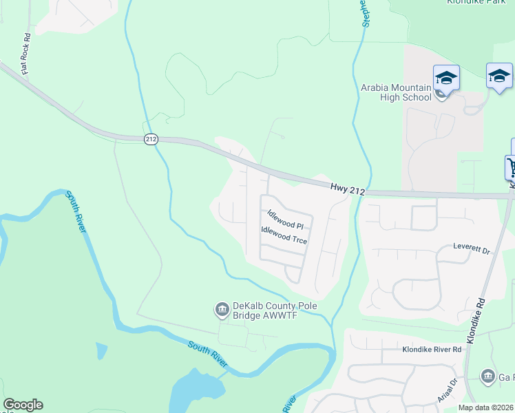 map of restaurants, bars, coffee shops, grocery stores, and more near 4448 Idlewood Park in Stonecrest