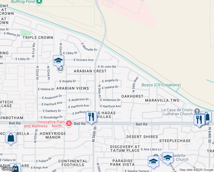 map of restaurants, bars, coffee shops, grocery stores, and more near 5632 East Helena Drive in Scottsdale